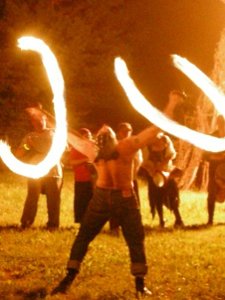 Spinning fire poi at Wicker Man, 2009
